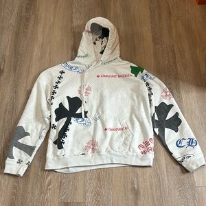 Chrome Hearts All Over Print Pull over Hoodie White Medium